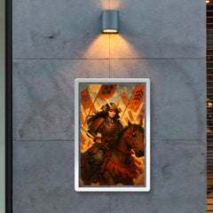 Tomoe Gozen on horseback amid falling banners poster 2