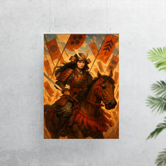 Tomoe Gozen on horseback amid falling banners poster 7