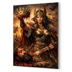 Tomyris holding Cyrus's severed crown metal print mockup