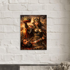 Tomyris holding Cyrus's severed crown metal print mockup