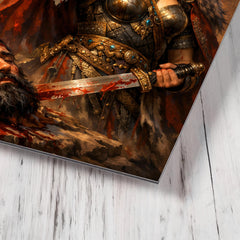 Tomyris holding Cyrus's severed crown metal print mockup