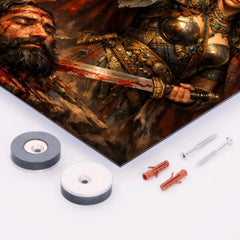 Tomyris holding Cyrus's severed crown metal print mockup