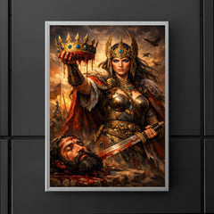 Tomyris holding Cyrus's severed crown poster 5