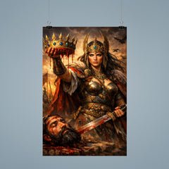 Tomyris holding Cyrus's severed crown poster 9