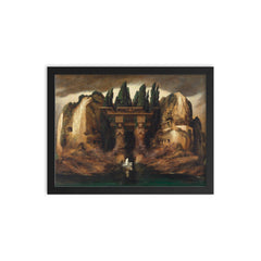 Toteninsel Isle of the Dead by Karl Wilhelm Diefenbach, 1905 framed print on a plain backdrop in size 12"x16".