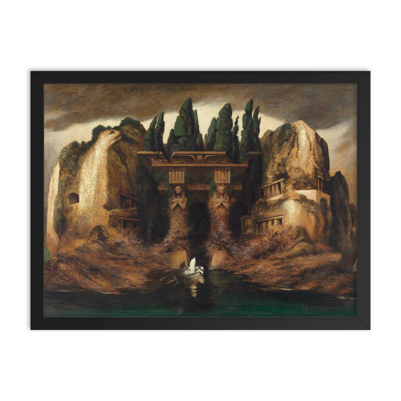 Toteninsel Isle of the Dead by Karl Wilhelm Diefenbach, 1905 framed print on a plain backdrop in size 18