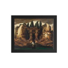 Toteninsel Isle of the Dead by Karl Wilhelm Diefenbach, 1905 framed print on a plain backdrop in size 8"x10".