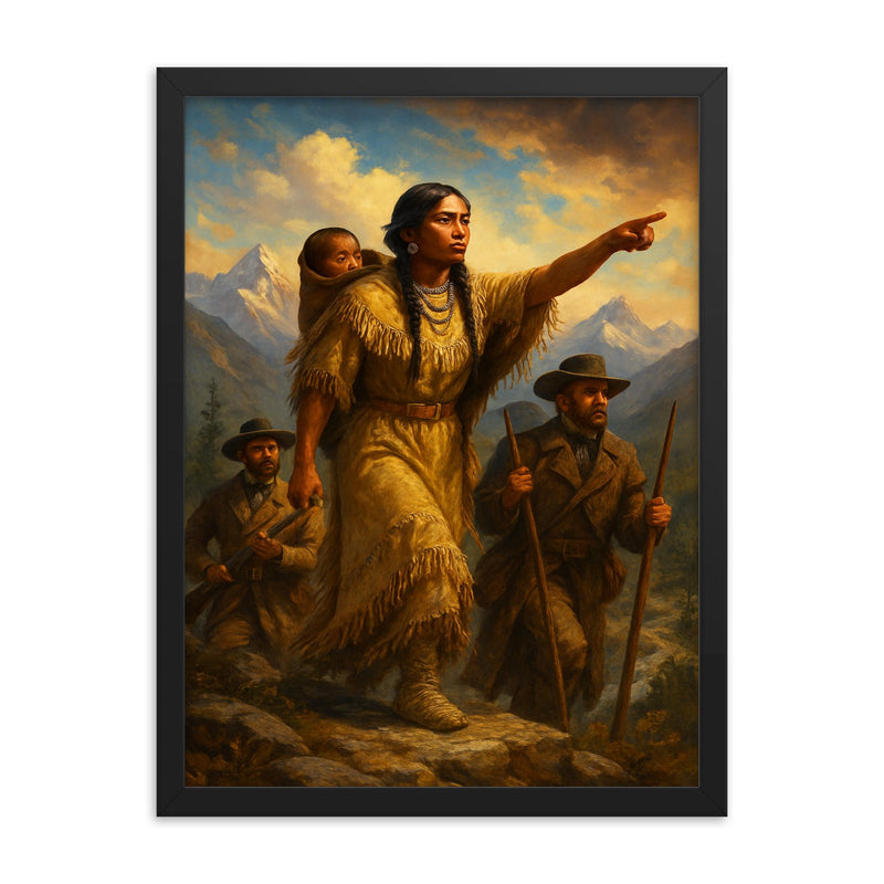 Toussaint Charbonneau omitted Sacagawea leading the passage framed print on a plain backdrop in size 18