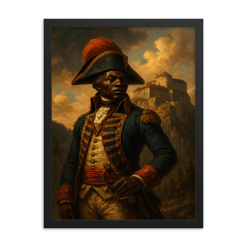 Toussaint Louverture at Fort de Joux framed print on a plain backdrop in size 18