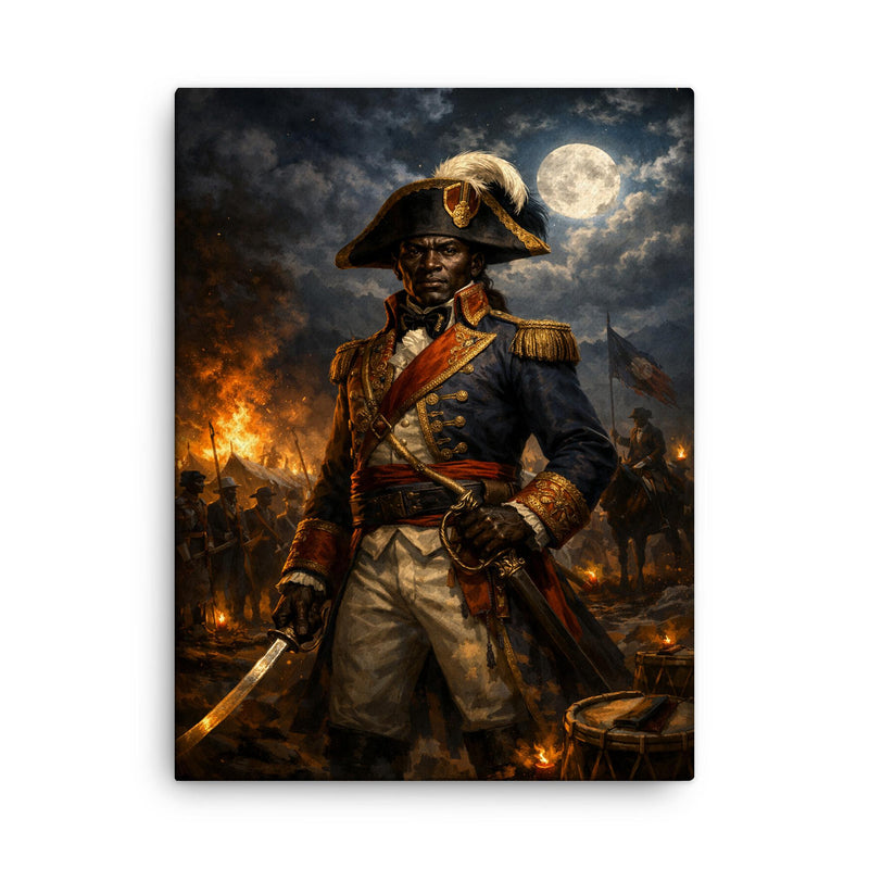 Toussaint Louverture at night before battle canvas print on a plain backdrop in size 18