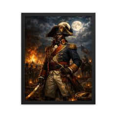 Toussaint Louverture at night before battle framed print on a plain backdrop in size 16"x20".