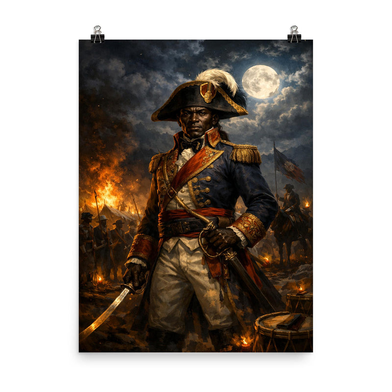 Toussaint Louverture at night before battle poster on a plain backdrop in size 8