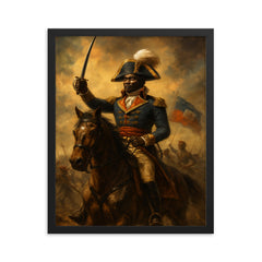 Toussaint Louverture at Vertières before the charge framed print on a plain backdrop in size 16"x20".