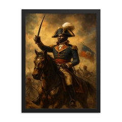 Toussaint Louverture at Vertières before the charge framed print on a plain backdrop in size 18"x24".