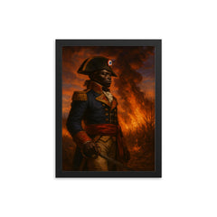 Toussaint Louverture before burning cane fields at dusk framed print on a plain backdrop in size 12"x16".