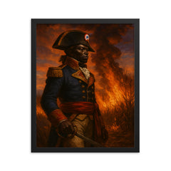 Toussaint Louverture before burning cane fields at dusk framed print on a plain backdrop in size 16"x20".