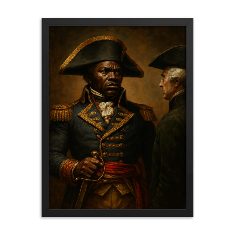 Toussaint Louverture defiant colonial governor portrait framed print on a plain backdrop in size 18