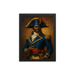 Toussaint Louverture in revolutionary blue uniform framed print on a plain backdrop in size 12"x16".