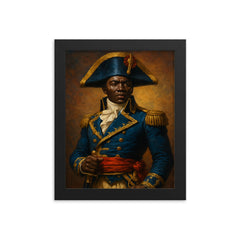 Toussaint Louverture in revolutionary blue uniform framed print on a plain backdrop in size 8"x10".