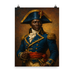 Toussaint Louverture in revolutionary blue uniform poster on a plain backdrop in size 8"x10".