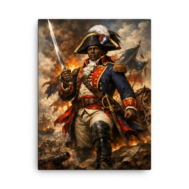 Toussaint Louverture in revolutionary uniform canvas print on a plain backdrop in size 18