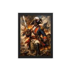Toussaint Louverture in revolutionary uniform framed print on a plain backdrop in size 12"x16".
