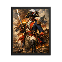 Toussaint Louverture in revolutionary uniform framed print on a plain backdrop in size 16"x20".