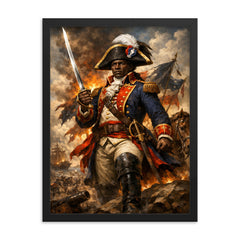 Toussaint Louverture in revolutionary uniform framed print on a plain backdrop in size 18"x24".