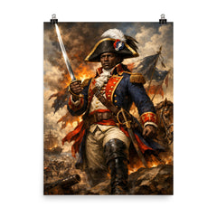 Toussaint Louverture in revolutionary uniform poster on a plain backdrop in size 8"x10".