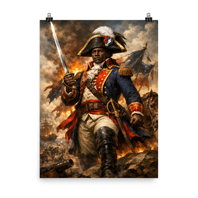 Toussaint Louverture in revolutionary uniform poster on a plain backdrop in size 8