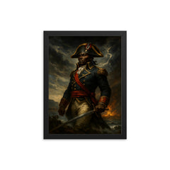 Toussaint Louverture in storm over Saint Domingue framed print on a plain backdrop in size 12"x16".