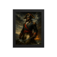 Toussaint Louverture in storm over Saint Domingue framed print on a plain backdrop in size 8"x10".