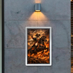 Toussaint Louverture on horseback above Saint Domingue flames poster 2