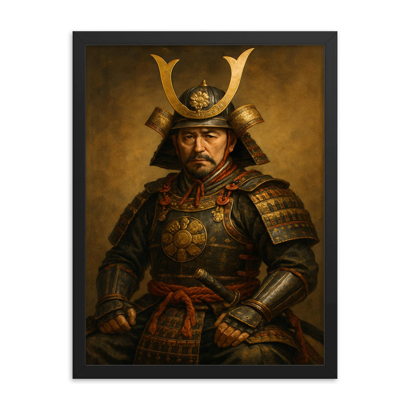 Toyotomi Hideyoshi framed print on a plain backdrop in size 18