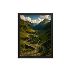 Transfagarasan Pass Romania framed print on a plain backdrop in size 12"x16".