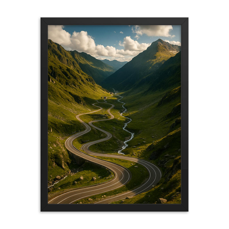 Transfagarasan Pass Romania framed print on a plain backdrop in size 18