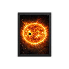 Transit of Venus across blazing solar disc framed print on a plain backdrop in size 12"x16".