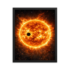 Transit of Venus across blazing solar disc framed print on a plain backdrop in size 16"x20".