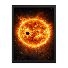 Transit of Venus across blazing solar disc framed print on a plain backdrop in size 18"x24".