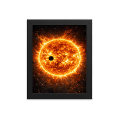 Transit of Venus across blazing solar disc framed print on a plain backdrop in size 8"x10".