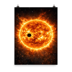 Transit of Venus across blazing solar disc poster on a plain backdrop in size 8"x10".
