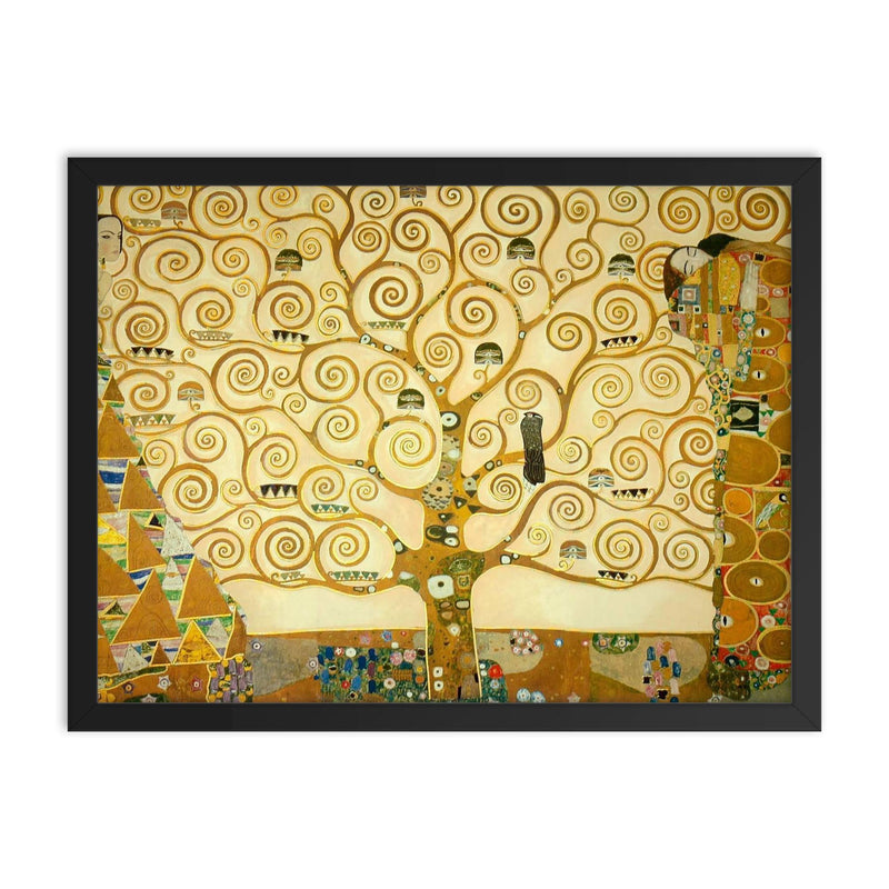 Tree of Life by Gustav Klimt framed print on a plain backdrop in size 18