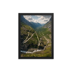 Trollstigen Hairpins Norway framed print on a plain backdrop in size 12"x16".