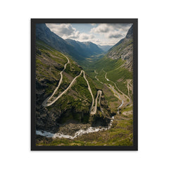 Trollstigen Hairpins Norway framed print on a plain backdrop in size 16"x20".