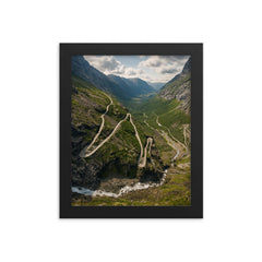 Trollstigen Hairpins Norway framed print on a plain backdrop in size 8"x10".