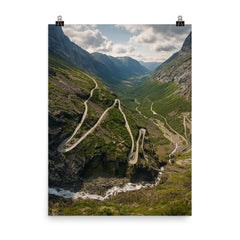 Trollstigen Hairpins Norway poster on a plain backdrop in size 8"x10".