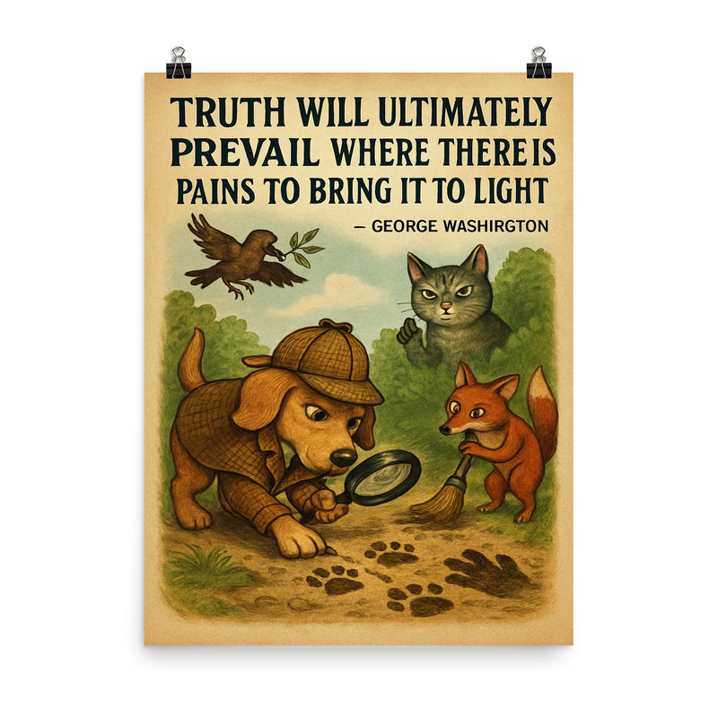 truth prevails george washington detective dog inspiring quote poster poster on a plain backdrop in size 8
