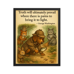 Truth prevails George Washington quote detective dog following clues inspiring poster framed print on a plain backdrop in size 16"x20".