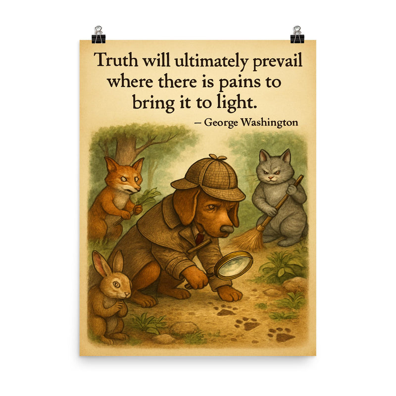 Truth prevails George Washington quote detective dog following clues inspiring poster poster on a plain backdrop in size 8