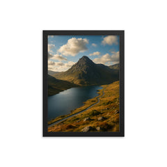 Tryfan and Ogwen Valley Wales framed print on a plain backdrop in size 12"x16".